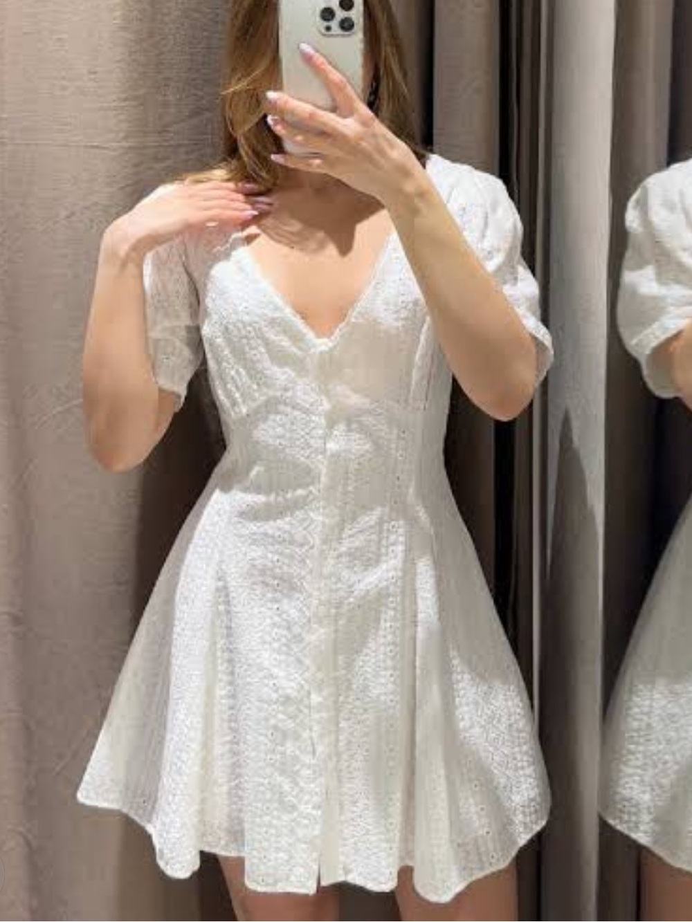 Zara White Textured V-Neck Mini Dress